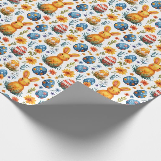 バニー、卵&花 – イースター ラッピングペーパー (角)