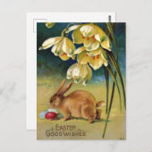 バニー、卵、雪だるま、ヴィンテージ1910 ポストカード (正面/裏面)