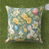 バニー、春の花、イースターエッグ。絵画の アウトドアクッション (芝生)
