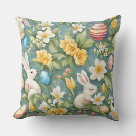 バニー、春の花、イースターエッグ。絵画の アウトドアクッション