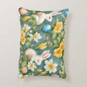 バニー、春の花、イースターエッグ。絵画の アクセントクッション (裏面(縦))