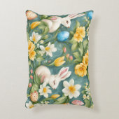 バニー、春の花、イースターエッグ。絵画の アクセントクッション (正面(垂直))