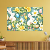 バニー、春の花、イースターエッグ。絵画の キャンバスプリント (インサイチュ (リビング))