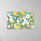 バニー、春の花、イースターエッグ。絵画の キャンバスプリント (正面)