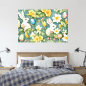 バニー、春の花、イースターエッグ。絵画の キャンバスプリント (インサイチュ (寝室))