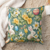 バニー、春の花、イースターエッグ。絵画の クッション (ブランケット)