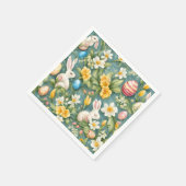 バニー、春の花、イースターエッグ。絵画の スタンダードカクテルナプキン (角)