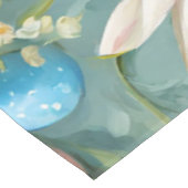 バニー、春の花、イースターエッグ。絵画の テーブルクロス (アングル)