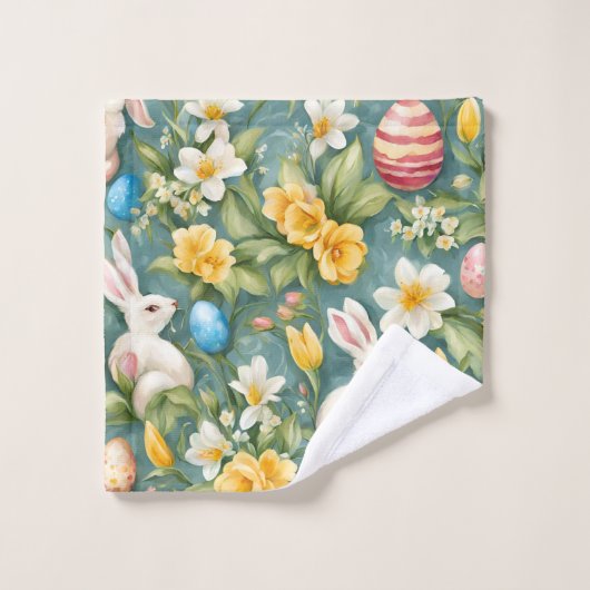 バニー、春の花、イースターエッグ。絵画の バスタオルセット (ウォッシュタオル)