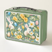 バニー、春の花、イースターエッグ。絵画の メタルランチボックス (裏面)