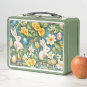バニー、春の花、イースターエッグ。絵画の メタルランチボックス (インサイチュ)