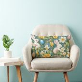 バニー、春の花、イースターエッグ。絵画の ランバークッション (椅子)