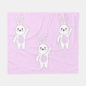 バニー.白とピンク。 フリースブランケット (正面(横))