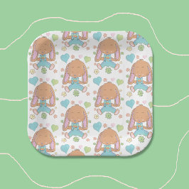 バニー、花とハートパターン紙プレート ペーパープレート