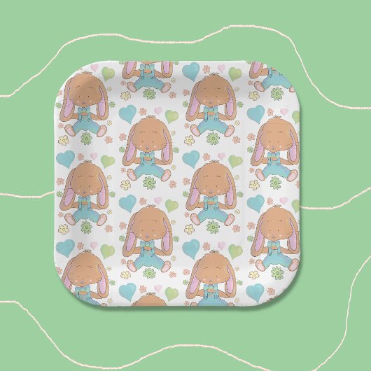 バニー、花とハートパターン紙プレート ペーパープレート