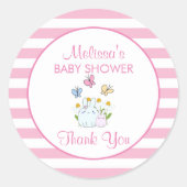 バニー、蝶とデイジー赤ちゃんシャワー感謝してい ラウンドシール (正面)