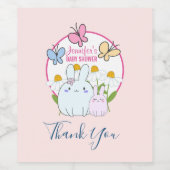 バニー、蝶とデイジー赤ちゃんシャワー ワインラベル (シングルラベル)