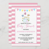 バニー、蝶とデイジー赤ちゃんシャワー 招待状 (正面/裏面)
