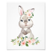 バニー、農業動物、ピンクの花、女の子子供部屋 フォトプリント            (正面)