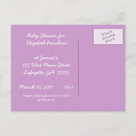 バニー/（鳥）ショウジョウコウカンチョウの赤ちゃんシャワーハガキ インビテーションポストカード (裏面)