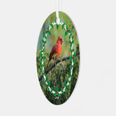 バニー&(鳥)ショウジョウコウカンチョウまたはホリーの写真縁ど メタルオーナメント (正面左)