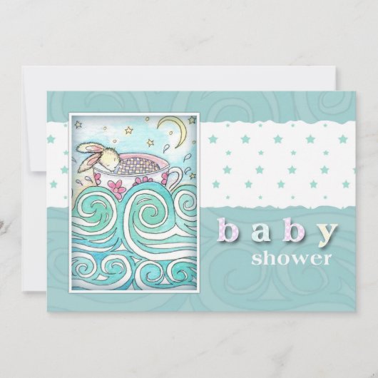 バニーinティーカップベビーシャワー招待状 招待状 (正面)