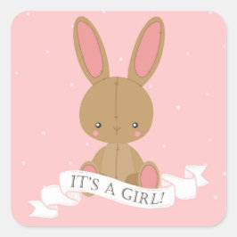 バニ詰まったー・ラビット女の子だ！ピンク色の赤ちゃんシャワー スクエアシール