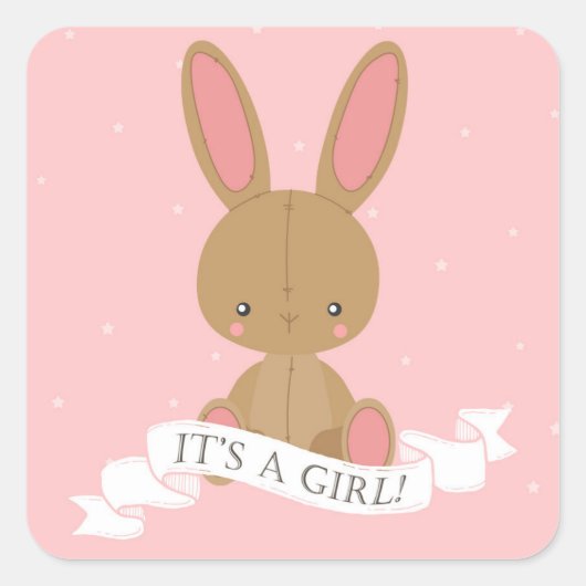 バニ詰まったー・ラビット女の子だ!ピンク色の赤ちゃんシャワー スクエアシール (正面)