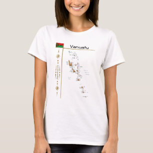 バヌアツの地図と旗とタイトルのTシャツ Tシャツ
