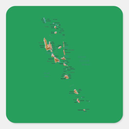 バヌアツ地図ステッカー スクエアシール (正面)