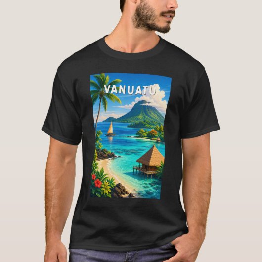 バヌアツ イラスト 旅行 アート ヴィンテージ Tシャツ (正面)