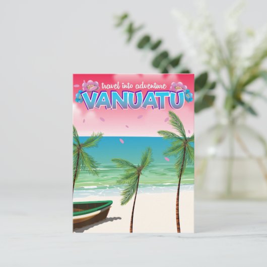 バヌアツ「冒険への旅行」旅行ポスター。 ポストカード (スタンド正面)