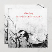 バネの鳥のイニシャル シルバー メタリックペーパー 案内状 (正面/裏面)