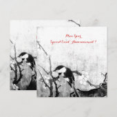 バネの鳥のモノグラム、銀のメタリック紙 案内状 (正面/裏面)