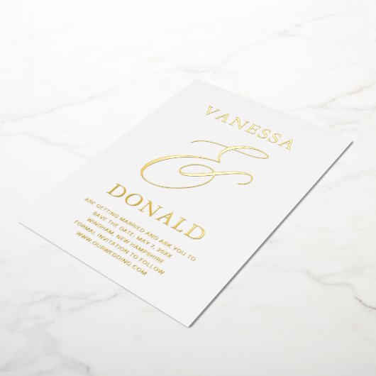 バネッサモダンウェディング日付を保存 箔招待状 (回転した状態)