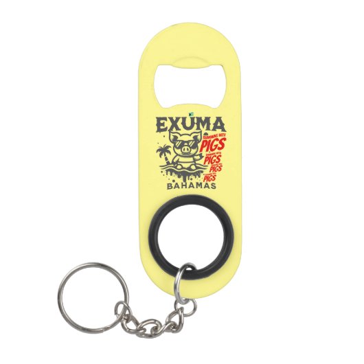 バハマお土産ギフト：エクマバハマ泳ぐ豚 キーホルダー栓抜き (正面)