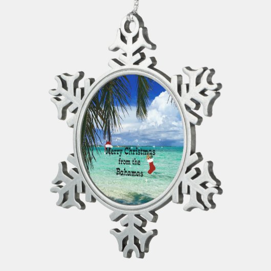 バハマからのメリークリスマス スノーフレークピューターオーナメント (右)