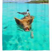 バハマで鳥と泳ぐ豚 シャワーカーテン (正面)