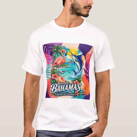 バハマのいい波動は住所あり Tシャツ (正面)