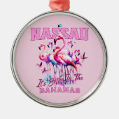 バハマのお土産ギフト：ナッサバハマフラミンゴ メタルオーナメント (正面)