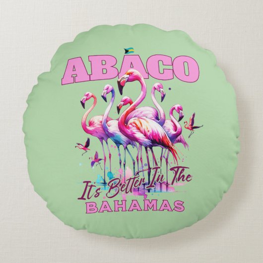 バハマのお土産ギフト： Abaco Bahamas Flamingo ラウンドクッション (正面)