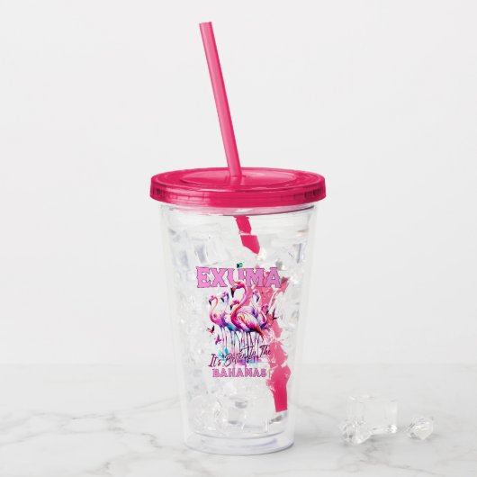 バハマのお土産ギフト： Exuma Bahamas Flamingo アクリルタンブラー (アイス正面)