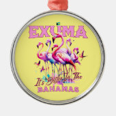 バハマのお土産ギフト: Exuma Bahamas Flamingo メタルオーナメント (正面)