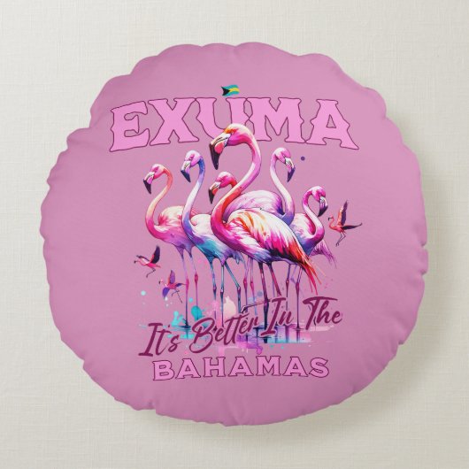 バハマのお土産ギフト: Exuma Bahamas Flamingo ラウンドクッション (正面)