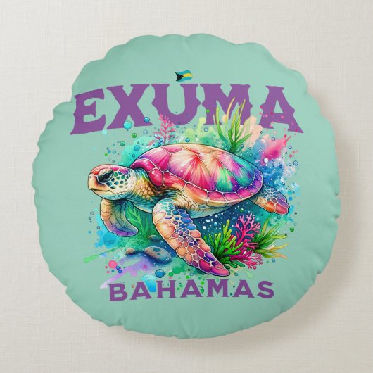 バハマのお土産ギフト： Exuma Bahamas Seattle ラウンドクッション (正面)