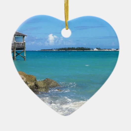 バハマの白いビーチ セラミックオーナメント (正面)