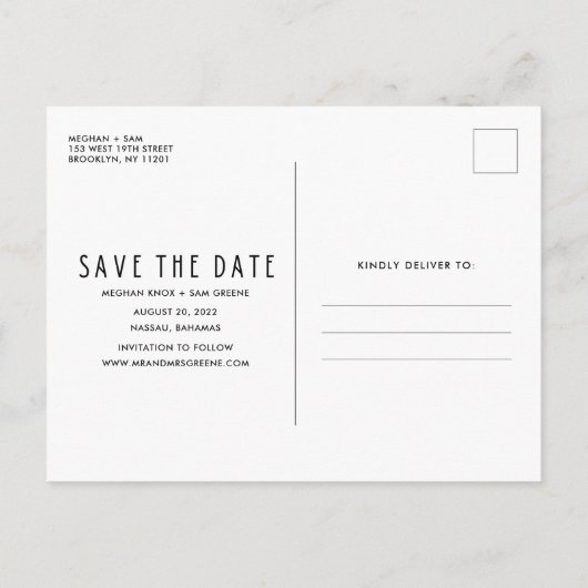 バハマの行き先結婚式の写真が日付を保存 案内ポストカード (裏面)