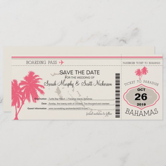 バハマへの搭乗券の保存 セーブザデート (正面/裏面)