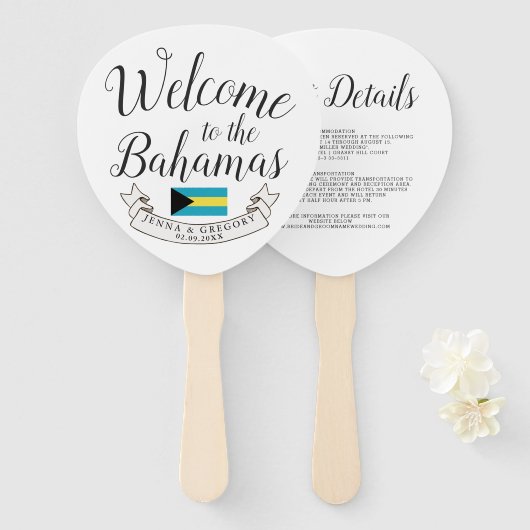 バハマへようこそ |宛先ウェディングカスタム ハンドファン (正面&裏面)