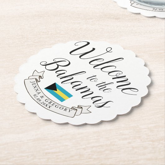 バハマへようこそ |宛先ウェディングカスタム ペーパーコースター (アングル)